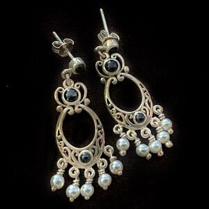 Silver Black and White Stoned Earrings
